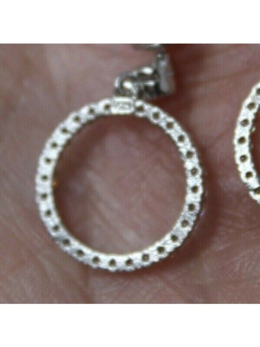 Sterling Silver & CZ Circle Dangle Earrings Rhodium Plated Marked 925 New #G10 - Picture 5 of 5